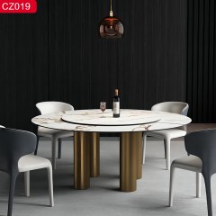 【精品】千匠一品轻奢现代风格优质不锈钢拉丝+真空镀古铜颜色+岩板1.3m 1.4m 1.5m 1.6m圆餐桌-CZ019-J