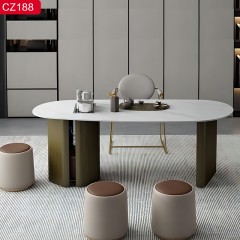 △【精品】千匠一品轻奢现代风格优质不锈钢拉丝+真空镀青古铜颜色+岩板1.6m 1.8m 2m 2.2m茶台-CZ188-J