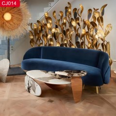 △【精品】千匠一品轻奢现代风格优质不锈钢拉丝+真空镀钛金颜色+岩板1.2m茶几-CJ014-J