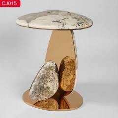 △【精品】千匠一品轻奢现代风格优质不锈钢拉丝+真空镀钛金颜色+岩板边几-CJ015-J