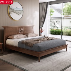 △【精品】千匠一品轻奢新中式风格白蜡木框架+橡胶木贴皮1.8m床-ZS-C01-J