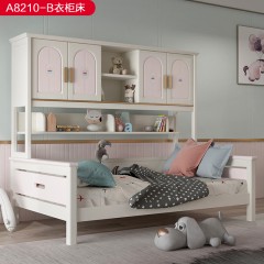 千匠一品儿童房风格优质松木条排骨架+橡胶木1.2米/1.35米/1.5米儿童衣柜床-A8210一B-G