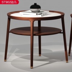 △【精品】千匠一品轻奢新中式风格优质小乌金木框架+小乌金木+铜套+岩板边几-ST902-X