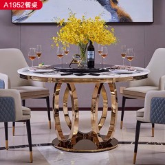 △【精品】千匠一品轻奢意式风格优质人造大理石+不锈钢封釉1.3m餐桌-A1952-X