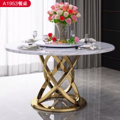△【精品】千匠一品轻奢意式风格优质人造大理石+不锈钢封釉1.3m餐桌-A1953-X