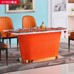 △【精品】千匠一品轻奢意式风格优质人造大理石+不锈钢封釉1.6m餐桌-A1955-X