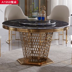 △【精品】千匠一品轻奢意式风格优质人造大理石+不锈钢封釉1.3m餐桌-A1958-X