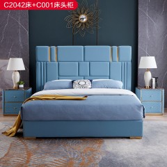 △【精品】千匠一品轻奢意式风格优质高级磨砂皮不锈钢1.8m床-C2042-X