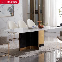 △【精品】千匠一品轻奢意式风格优质人造大理石+不锈钢封釉1.6m餐桌-CT-2020-X