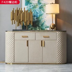 △【精品】千匠一品轻奢意式风格优质高密度板+环保漆不锈钢+人造大理石1.4m餐边柜-F420-X