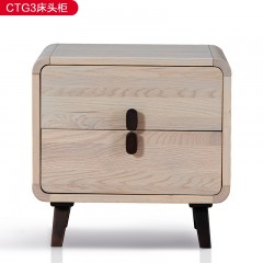 千匠一品北欧极简风格优质主框体为红橡木+抽屉拉手+柜脚脚为胡桃木床头柜-CTG3-X