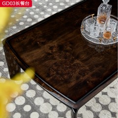 【精品】千匠一品 现代轻奢球莎树榴赤金面工艺+五金镀金+实木角2米餐台-GD03-G