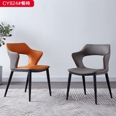 千匠一品 意式风格科技皮+填充高密度海绵+黑色五金底架餐椅-CY824#-G