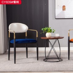 千匠一品 意式风格优质皮革+填充高密度海绵+优质布艺+不锈钢镀钛金+碳素钢脚架餐椅-CY839#-G