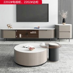 千匠一品  现代风格板木+岩板+碳素钢2m电视柜-2202#-X