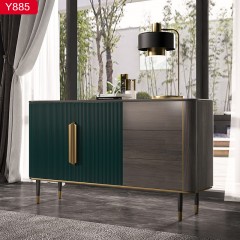 千匠一品 意式风格优质不锈钢镜面拉手+3D浮雕立体线条+手工描金工艺+五金镀金+碳素钢脚1.5米餐边柜-Y885-G