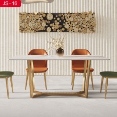 千匠一品 现代风格优质不锈钢+亮光岩板1.4 1.6m餐桌-JS-16-X