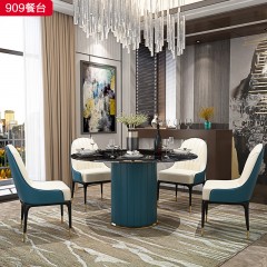 △【精品】千匠一品现代轻奢大理石+柜体贴皮+钛金1.3m 1.5m餐桌-909-G