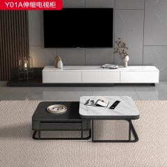 千匠一品 意式风格 优质岩板+黑木纹底板 伸缩电视柜Y01A-G
