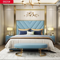 【精品】千匠一品现代轻奢进口仿真拉帕皮+进口松木实木内架+高密度海绵+钛合金脚+钢木排骨架1.8m 1.5m床-9920-G