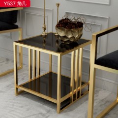 千匠一品 现代风格钛金+玻璃圆几-Y537-G