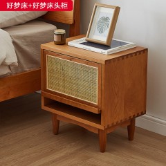 △千匠一品 北欧风格樱桃木+编藤床头柜-好梦床头柜-X
