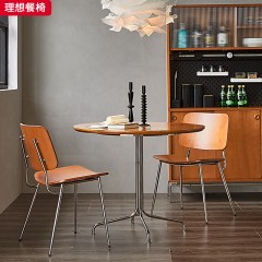 △千匠一品 北欧风格实木多层板贴+红橡木+不锈钢+实木座包餐椅-理想餐椅-X