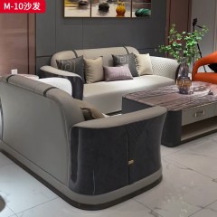 △【精品】千匠一品 意式轻奢榉木+真皮+不锈钢五金+高回弹海绵沙发-M-10-G