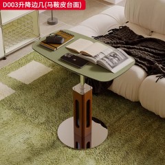 千匠一品 中古风格 马鞍皮台面+多层板贴皮+不锈钢圆盘底座 时尚简约升降边几D003-J
