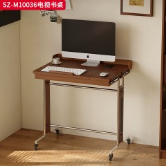 千匠一品 中古侘寂风格 多层实木板贴白蜡木皮+不锈钢架 时尚简约电视书桌SZ-M10036-J
