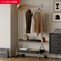 千匠一品 意式极简风格 不锈钢+马鞍皮托盘 时尚简约移动衣帽架YJ-1009A-J