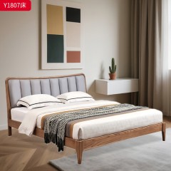 千匠一品 北欧风格 白蜡木实木+松木静音床板+科技布+高密度海绵 时尚大气床Y1807-L