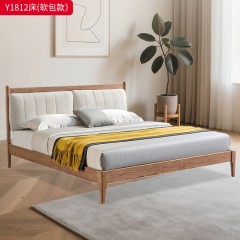 千匠一品 北欧风格 白蜡木实木+松木静音床板+灯芯绒布+羊绒棉 时尚大气床Y1812-L