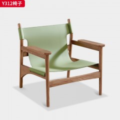 千匠一品 北欧风格 北美白蜡木+马鞍皮 时尚大气休闲椅Y312-L