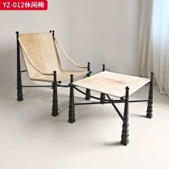 千匠一品 意式风格 碳素钢架+马鞍革 毛皮 时尚大气休闲椅YZ-012-J