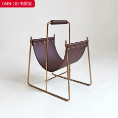 千匠一品 意式风格 不锈钢架+马鞍革 时尚大气书报架DMN-105-J