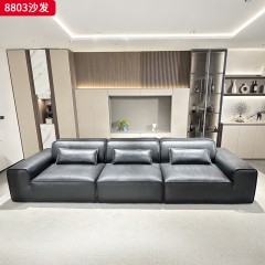 千匠一品 现代风格 全真皮+羽绒填充+实木框架+承重脚 时尚简约大黑牛沙发8803-L