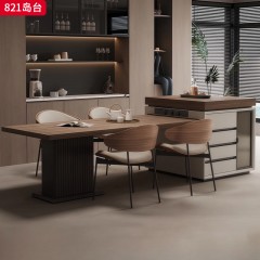 千匠一品 现代风格 全实木夹板+木皮岩板+公牛插座（含茶炉） 时尚大气岛台821-J