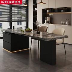 千匠一品 现代风格 全实木夹板+烤漆+岩板+公牛升降插座 时尚大气平面款岛台823-J