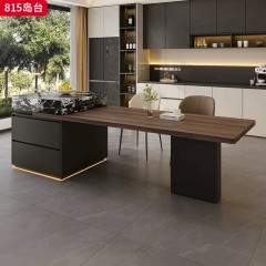 千匠一品 中古侘寂风格 全实木夹板+岩板+公牛插座（含茶炉） 时尚大气岛台815-J