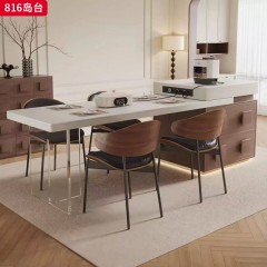 千匠一品 中古侘寂风格 全实木多层板+岩板+亚克力桌脚+公牛插座（含茶炉） 时尚大气岛台816-J