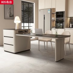 千匠一品 现代风格 板木结合+12mm岩板面+公牛插座 时尚简约岛台805-L