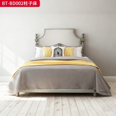 【精品】千匠一品 美式风格 橡胶木贴水曲柳木皮+环保人造板+超纤皮 素色棉麻布 时尚大气柱子床BT-BD002-J