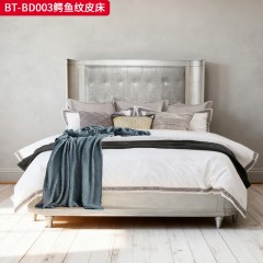 【精品】千匠一品 美式风格 橡胶木贴水曲柳木皮+环保人造板+鳄鱼纹皮 时尚大气鳄鱼纹皮床BT-BD003-J