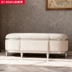 【精品】千匠一品 美式风格 橡胶木贴水曲柳木皮+环保人造板+素色棉麻布 时尚大气床尾凳BT-BS001-J