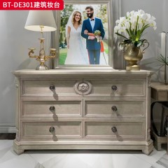 【精品】千匠一品 美式风格 橡胶木贴水曲柳木皮+环保人造板 时尚大气建筑妆台BT-DE301-J