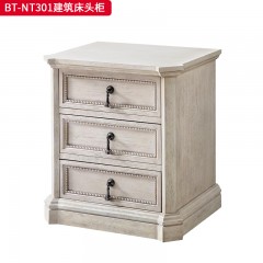 【精品】千匠一品 美式风格 橡胶木贴水曲柳木皮+环保人造板 时尚大气建筑床头柜BT-NT301-J