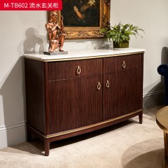 【精品】千匠一品 美式轻奢风格 大理石台面+主材桃花芯木+辅材进口橡胶木+五金拉手 时尚古典流水玄关柜M-TB602-J