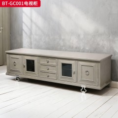 【精品】千匠一品 美式风格 橡胶木贴水曲柳木皮+环保人造板 时尚大气电视柜BT-GC001-L