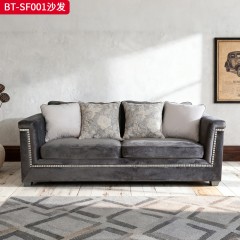 【精品】千匠一品 美式风格 橡胶木+布艺面料 时尚古典沙发BT-SF001-J